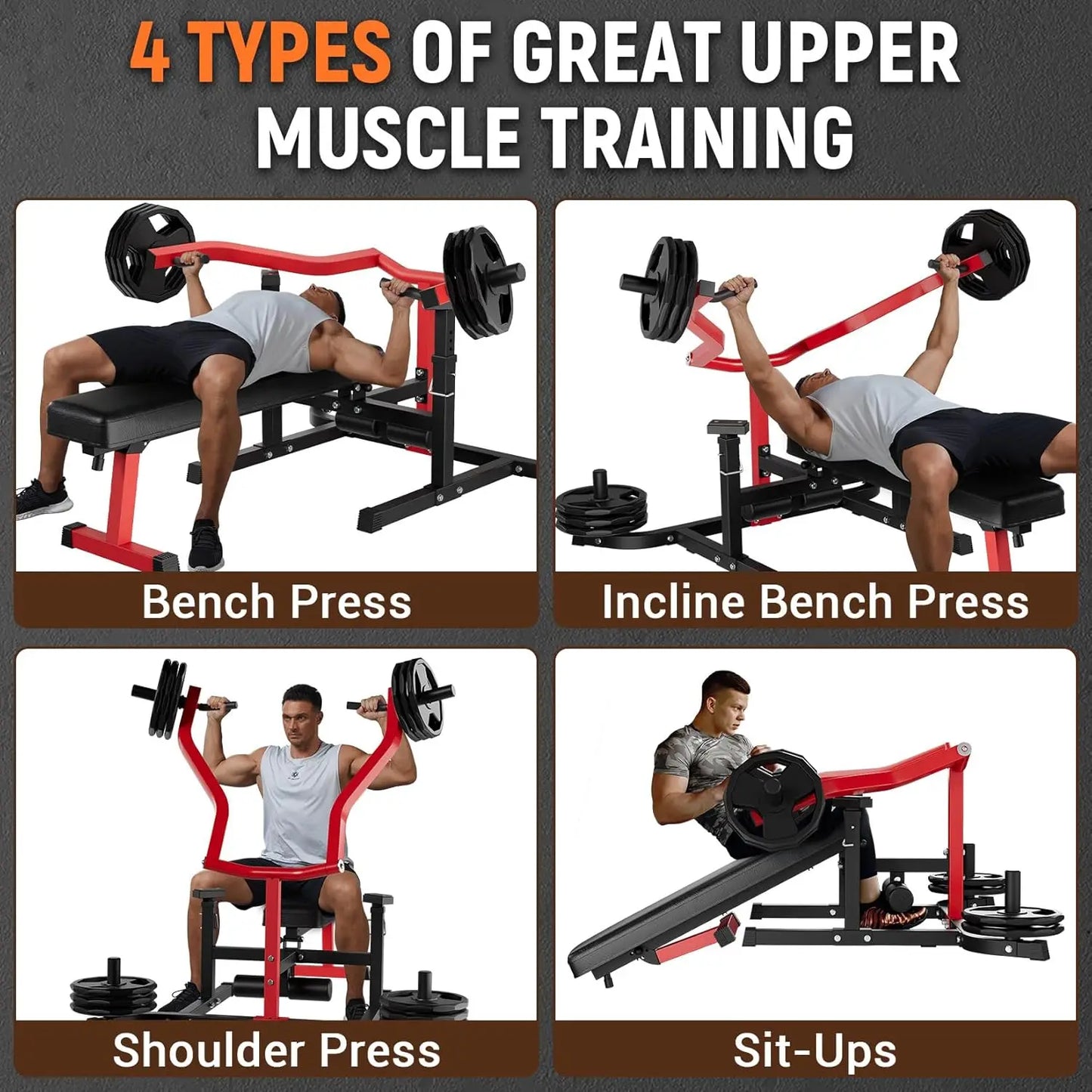 Chest Press Machine with Adjustable Bench and Converging Arms Bench Press