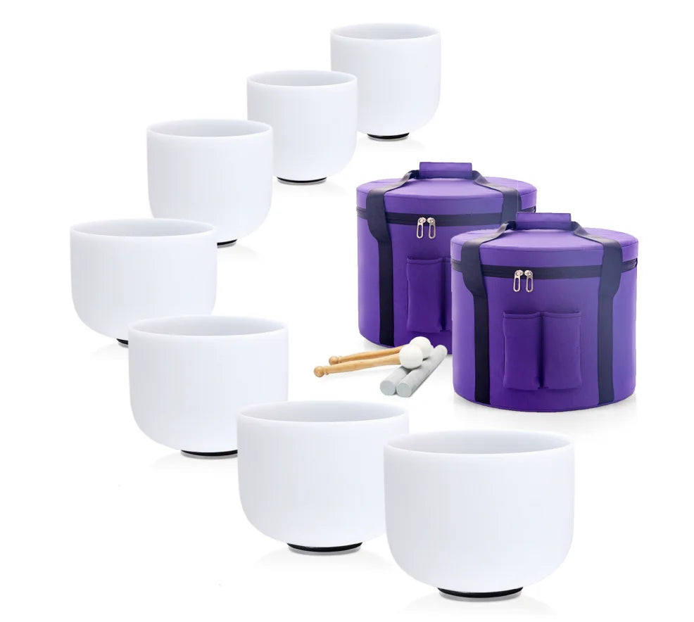 Chakra Set of 7 Crystal Singing Bowls for Yoga Musical Vibration