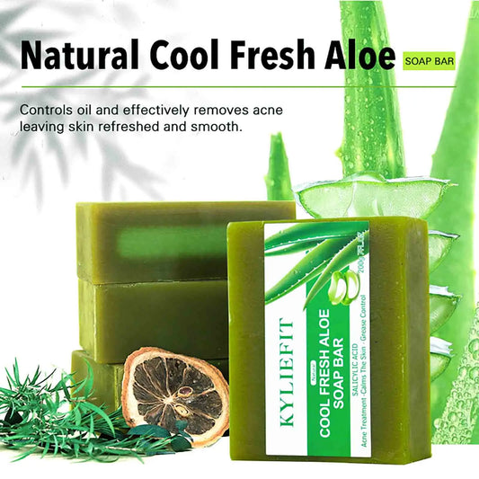 Cool Fresh Natural Aloe Vera Soap Bar for All Skin Types, Reduce Dark Spots, Acne, Smooth Skin