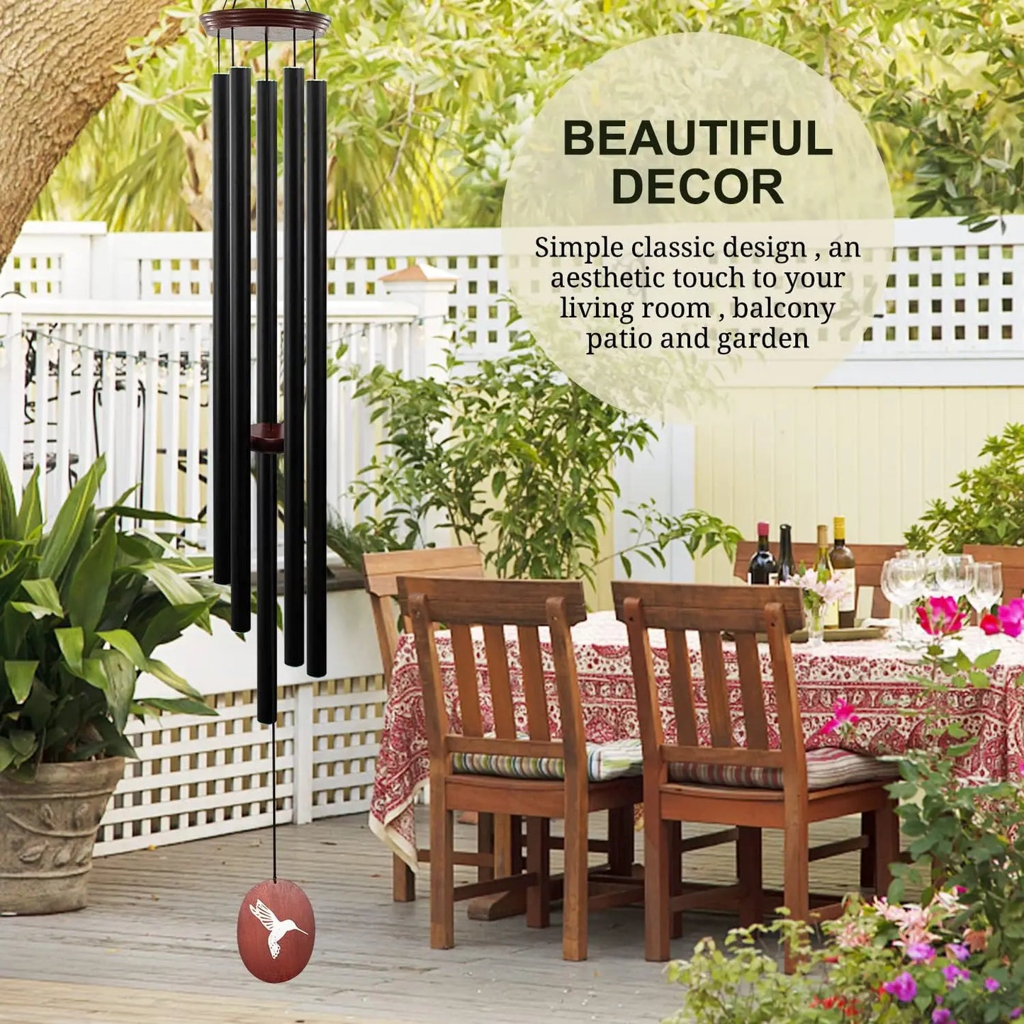 Large Outdoor Wind Chimes with Deep Tone, 5 Tuned Aluminum Tubes, S Hook