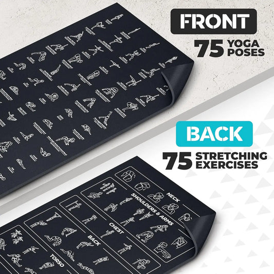 Non-Slip, Eco-Friendly Instructional Yoga Mat with Carrying Strap: Illustrated Poses & Exercises,
