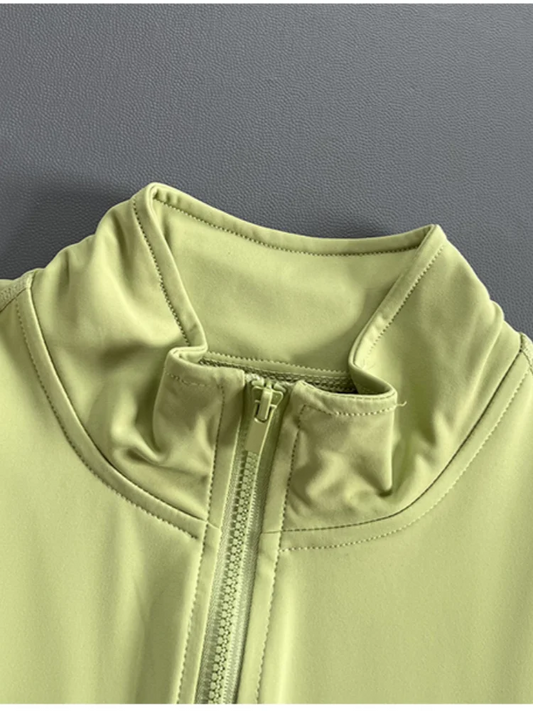 Quick Dry Stand Collar Sleeveless Zipper Sports Crop Top Fitness Vest for Gym Running Exercise