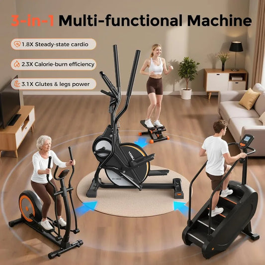 3-in-1 Home Elliptical Machine with 16-Level Resistance Quiet Magnetic System