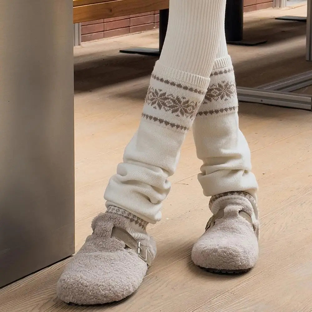 Knitted Leg Warmer Geometric Design Long Stockings