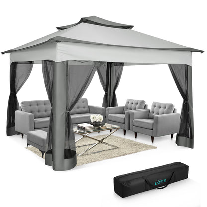 11x11ft Pop Up Gazebo Pavilion With Mosquito Netting, Outdoor Canopy Tent Gazebo For Garden Backyard Lawn Patio