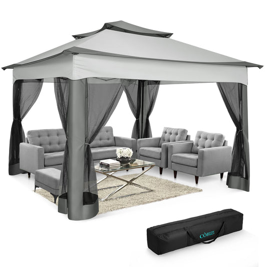 11x11ft Pop Up Gazebo Pavilion With Mosquito Netting, Outdoor Canopy Tent Gazebo For Garden Backyard Lawn Patio