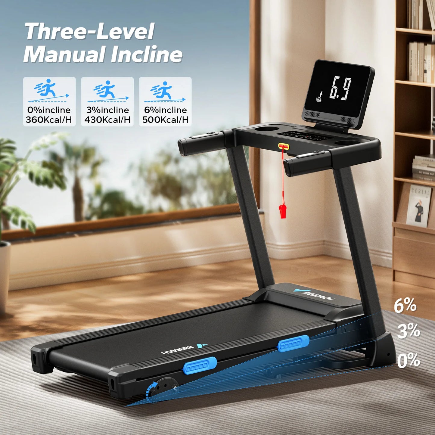 Foldable Quiet Treadmills with adjustable incline
