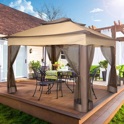 11x11ft Pop Up Gazebo Pavilion With Mosquito Netting, Outdoor Canopy Tent Gazebo For Garden Backyard Lawn Patio