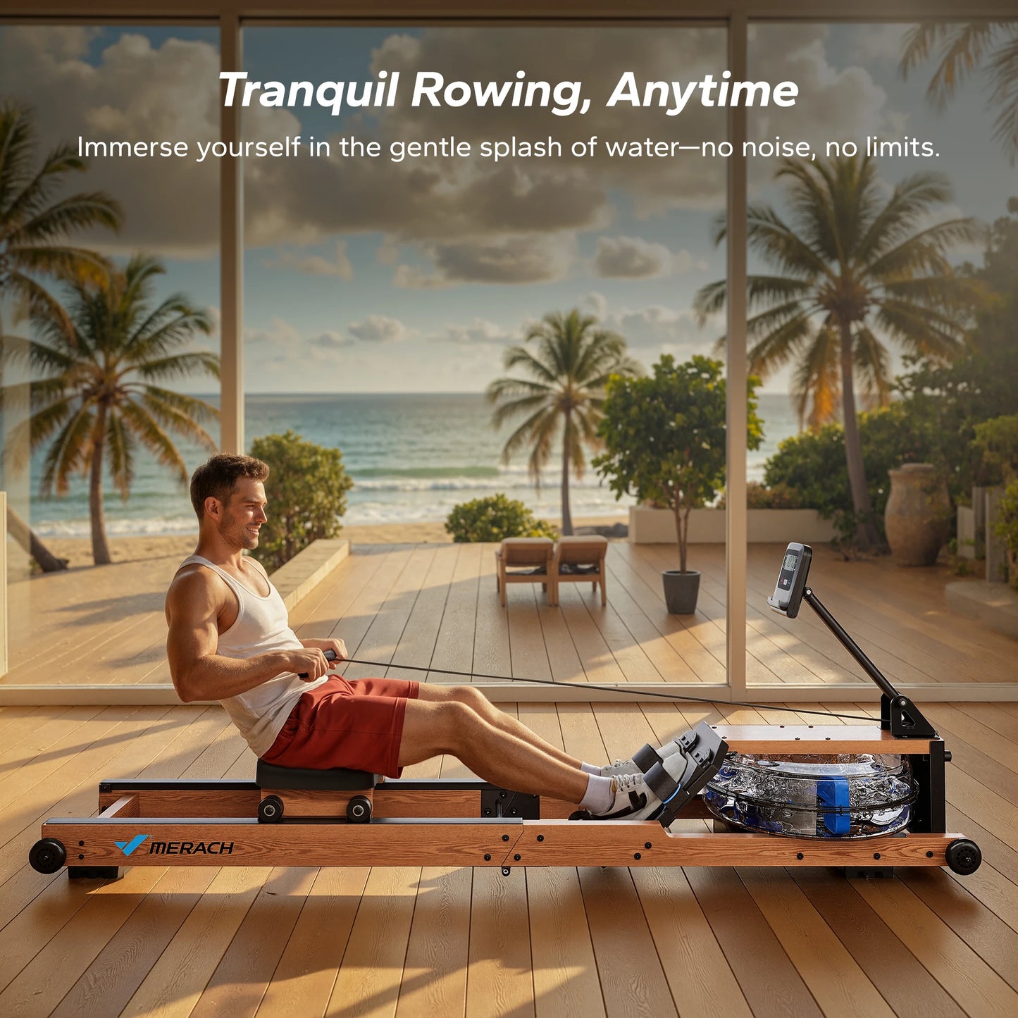 Foldable Water Rowing Machines with Monitor & Comfortable Seat