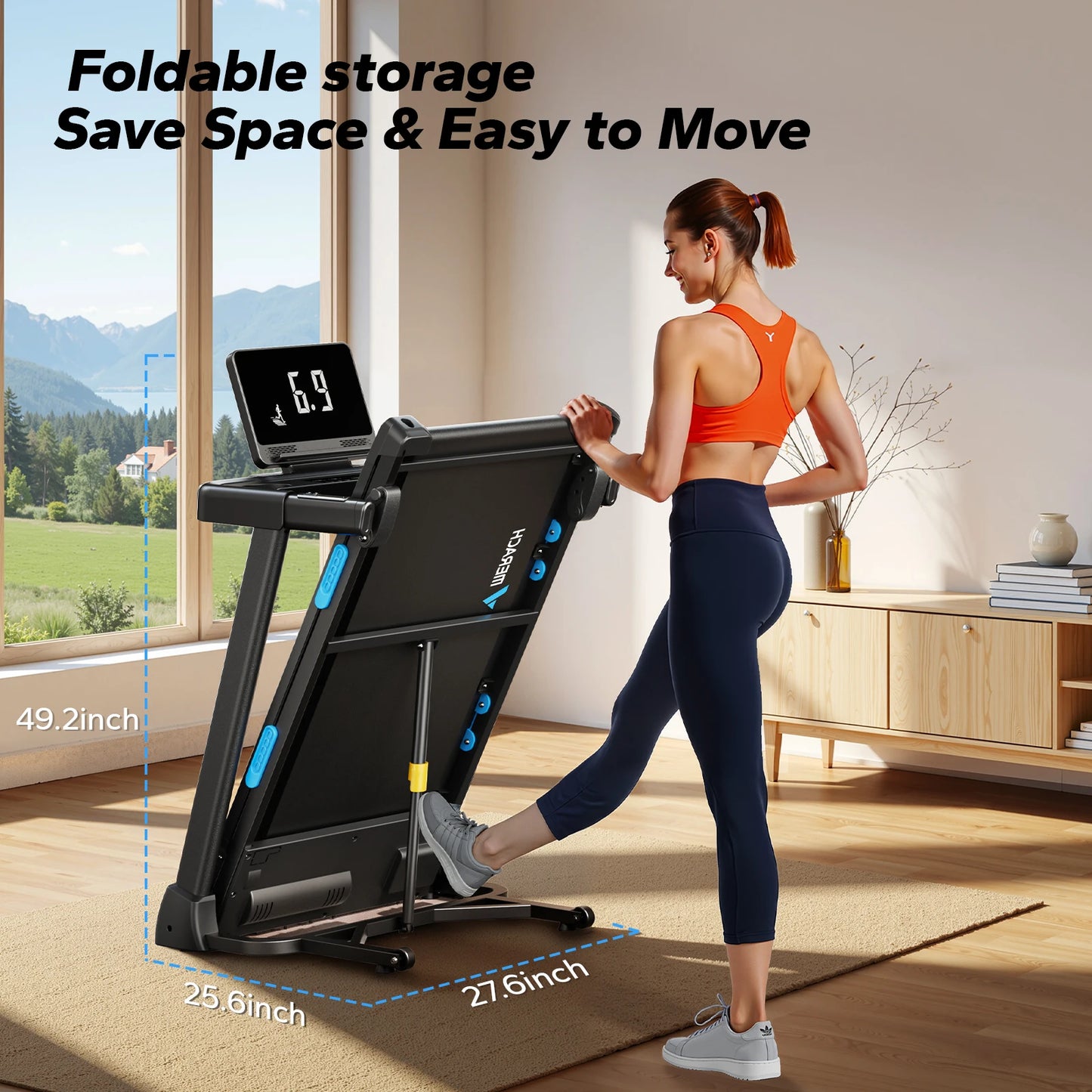 Foldable Quiet Treadmills with adjustable incline