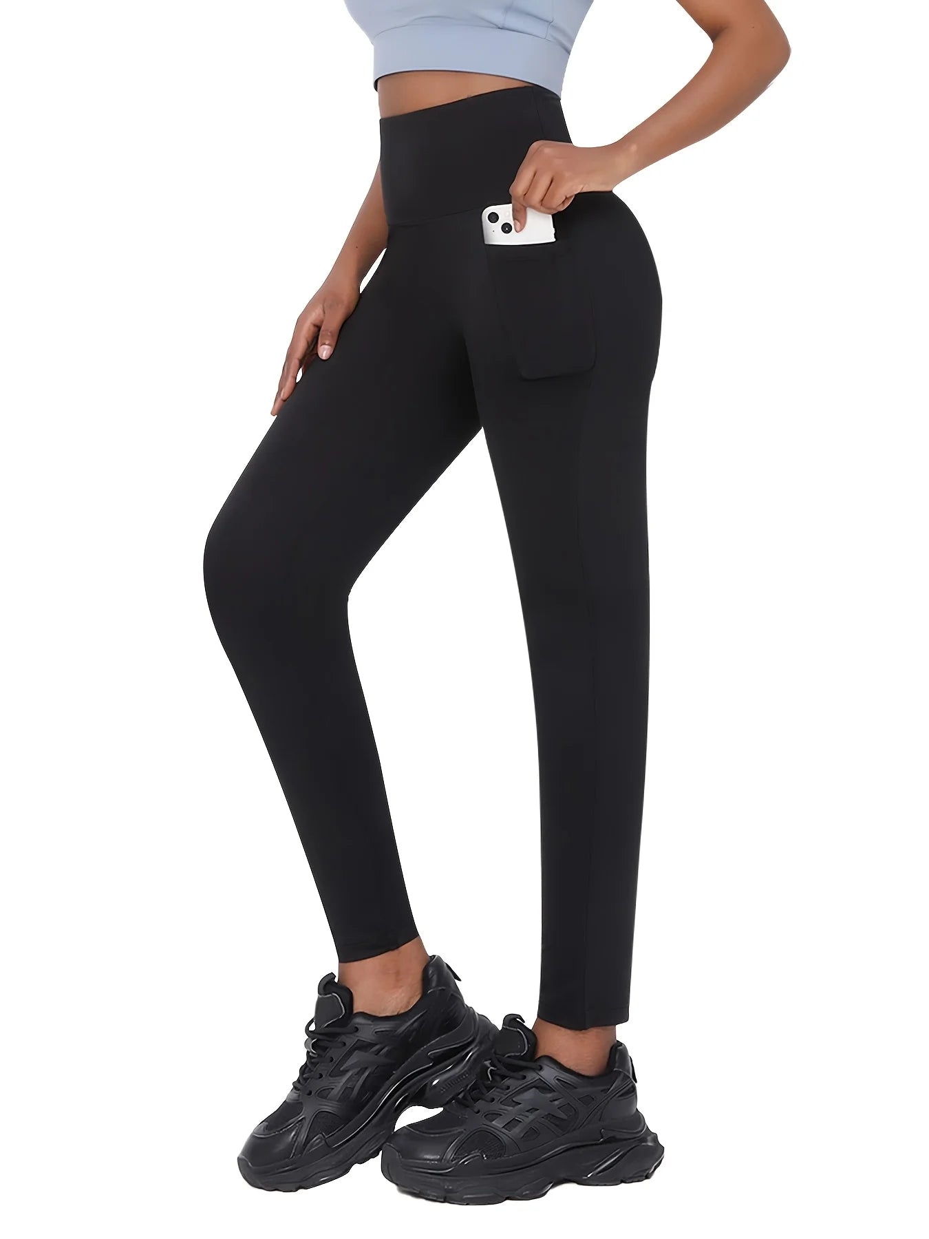 Women’s Plus Size High-Waisted Black Yoga Leggings, Ideal for Pilates Gym Running Hiking Fitness