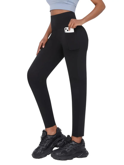 Women’s Plus Size High-Waisted Black Yoga Leggings, Ideal for Pilates Gym Running Hiking Fitness