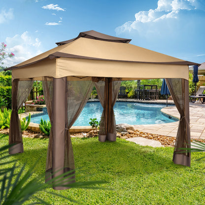 11x11ft Pop Up Gazebo Pavilion With Mosquito Netting, Outdoor Canopy Tent Gazebo For Garden Backyard Lawn Patio
