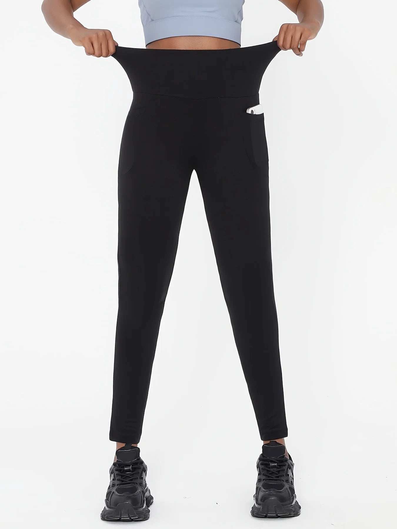 Women’s Plus Size High-Waisted Black Yoga Leggings, Ideal for Pilates Gym Running Hiking Fitness