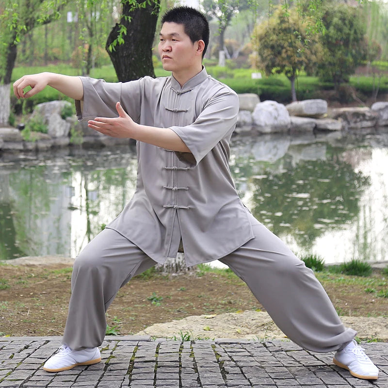 Yang Tai chi cotton short sleeved summer men's and women's adult martial arts clothing