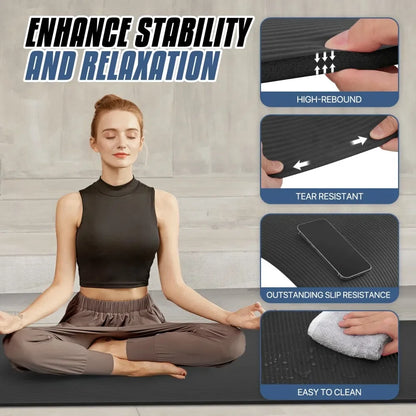 Thick Yoga Mat Floor Pad, High Density Foam Exercise Yoga Mat AntiTear With Carrying Strap, Black