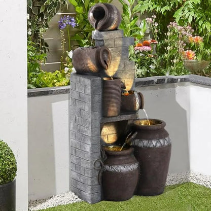 6-Tiers Indoor/Outdoor Water Fountain Cascading Garden Fountains with LED Lights