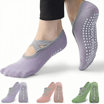 1pair Non-Slip One Size Yoga Socks Grip Fitness Sport Socks for Ballet Dance Pilates Home Training Women