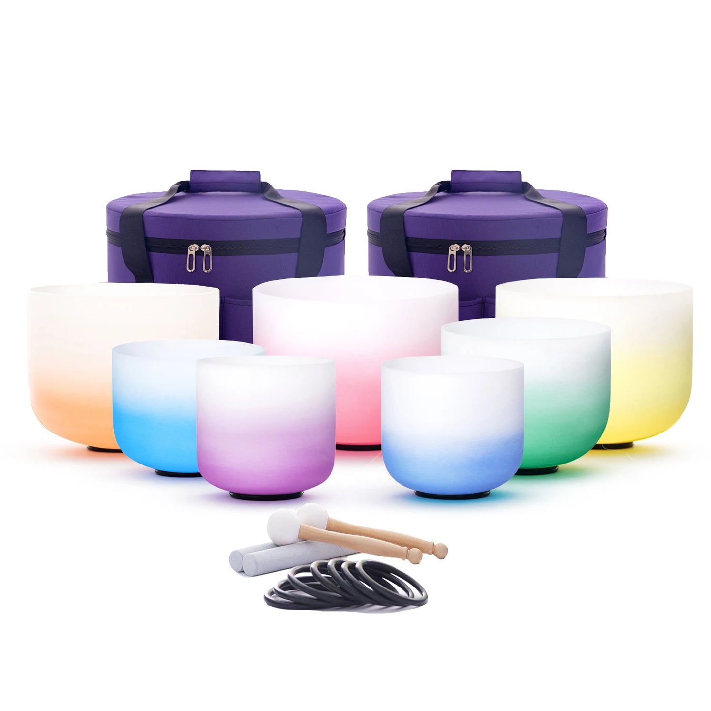 Chakra Set of 7 Crystal Singing Bowls for Yoga Musical Vibration