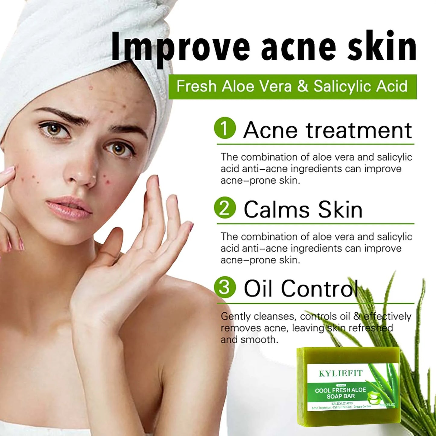 Cool Fresh Natural Aloe Vera Soap Bar for All Skin Types, Reduce Dark Spots, Acne, Smooth Skin
