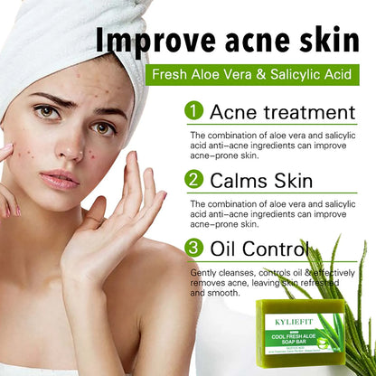 Cool Fresh Natural Aloe Vera Soap Bar for All Skin Types, Reduce Dark Spots, Acne, Smooth Skin