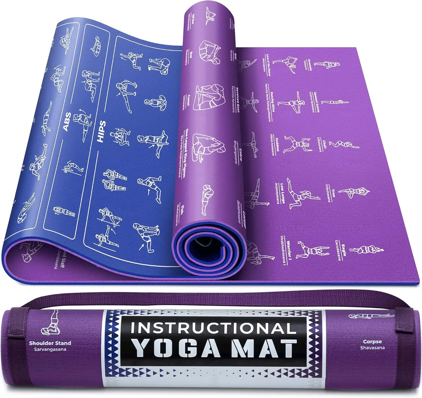 Instructional Yoga Mat with Illustrated Poses & Stretching Exercises