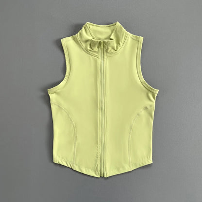 Quick Dry Stand Collar Sleeveless Zipper Sports Crop Top Fitness Vest for Gym Running Exercise