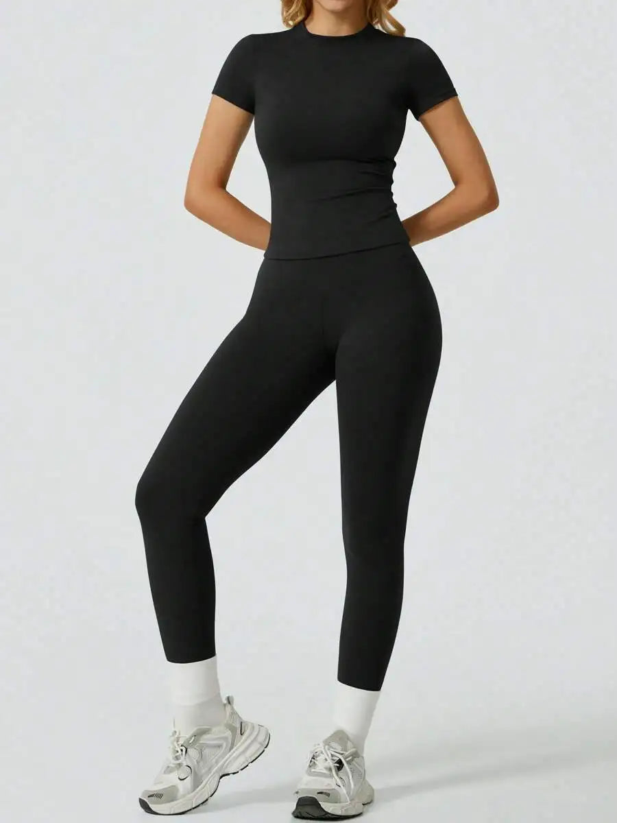 Women's Casual Short Sleeve Top And Long Pants Yoga/Fitness Set Summer