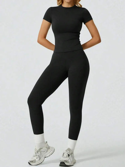 Women's Casual Short Sleeve Top And Long Pants Yoga/Fitness Set Summer