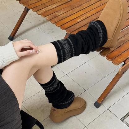 Knitted Leg Warmer Geometric Design Long Stockings
