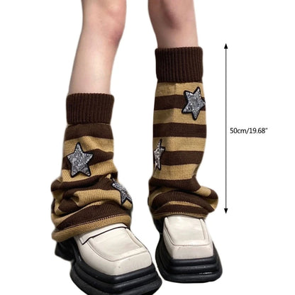 Striped Knitted Leg Warmers Knee High Socks