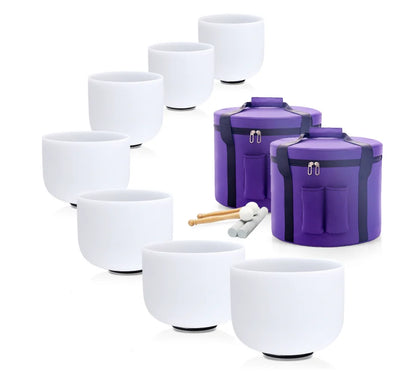 Chakra Set of 7 Crystal Singing Bowls for Yoga Musical Vibration