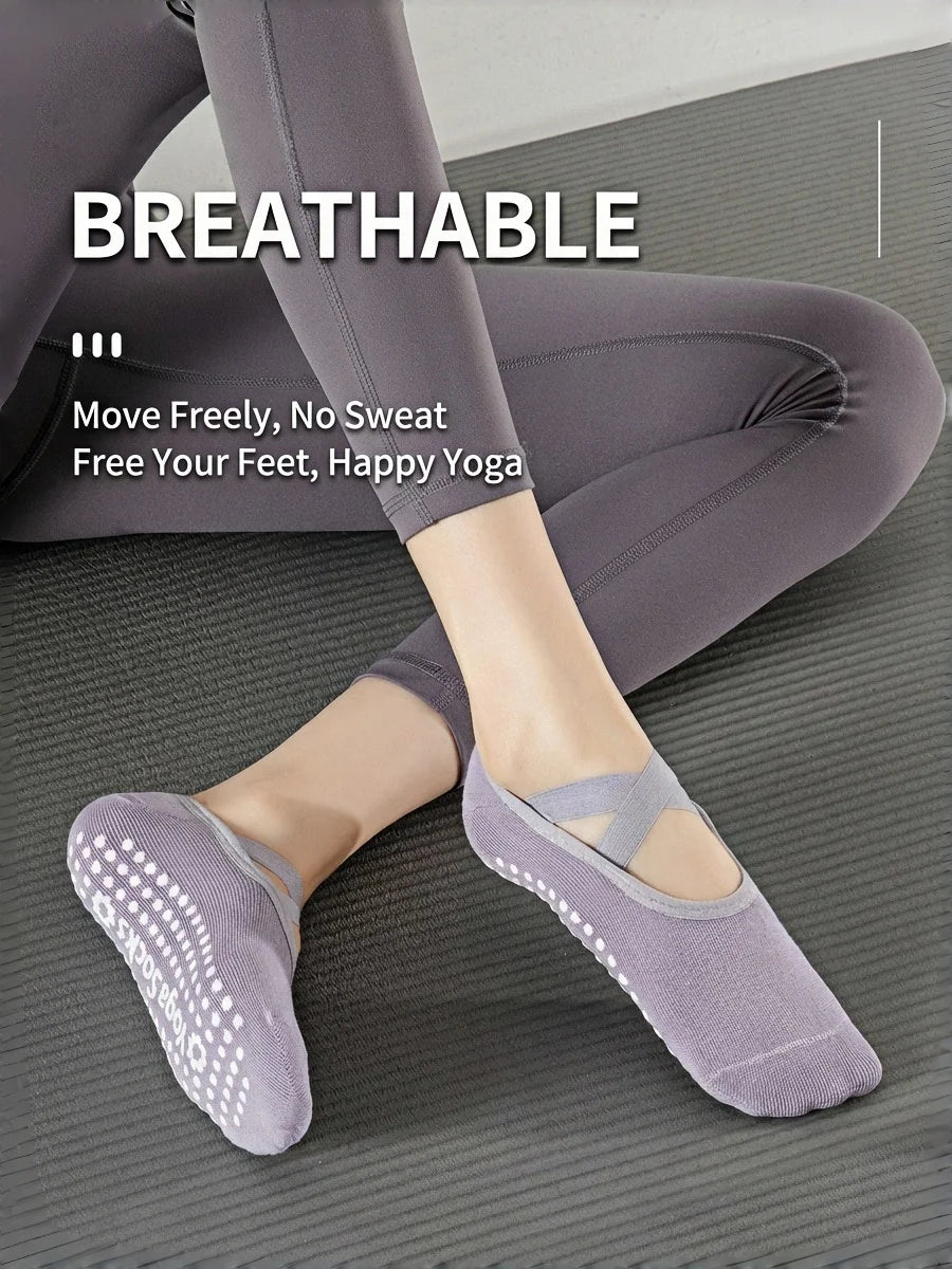 1pair Non-Slip One Size Yoga Socks Grip Fitness Sport Socks for Ballet Dance Pilates Home Training Women