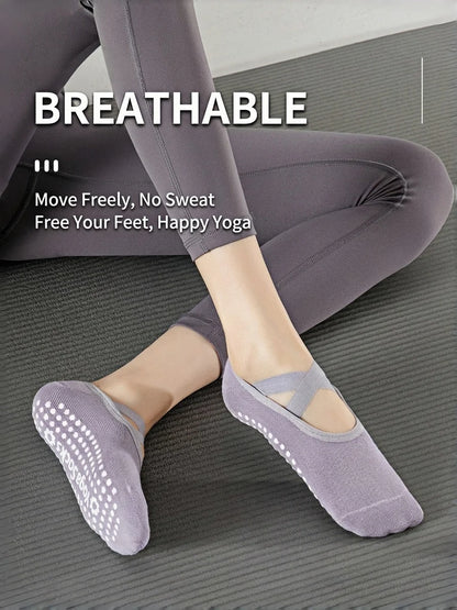 1pair Non-Slip One Size Yoga Socks Grip Fitness Sport Socks for Ballet Dance Pilates Home Training Women