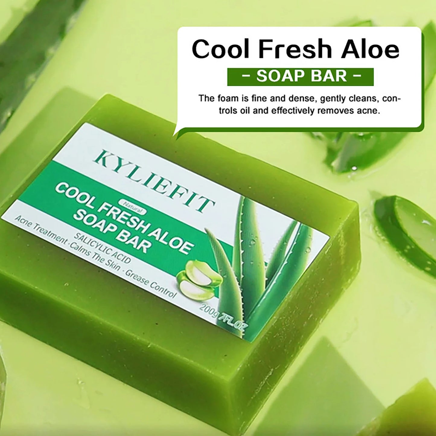 Cool Fresh Natural Aloe Vera Soap Bar for All Skin Types, Reduce Dark Spots, Acne, Smooth Skin