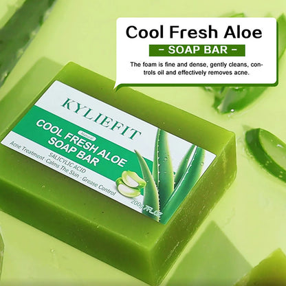 Cool Fresh Natural Aloe Vera Soap Bar for All Skin Types, Reduce Dark Spots, Acne, Smooth Skin
