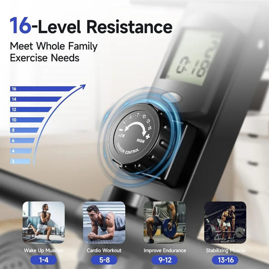 Foldable Magnetic Rowing Machines 16 Levels Quiet Resistance