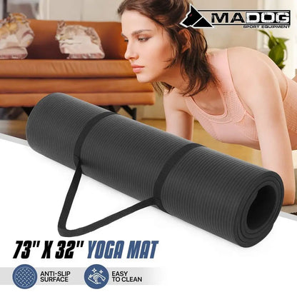 Thick Yoga Mat Floor Pad, High Density Foam Exercise Yoga Mat AntiTear With Carrying Strap, Black
