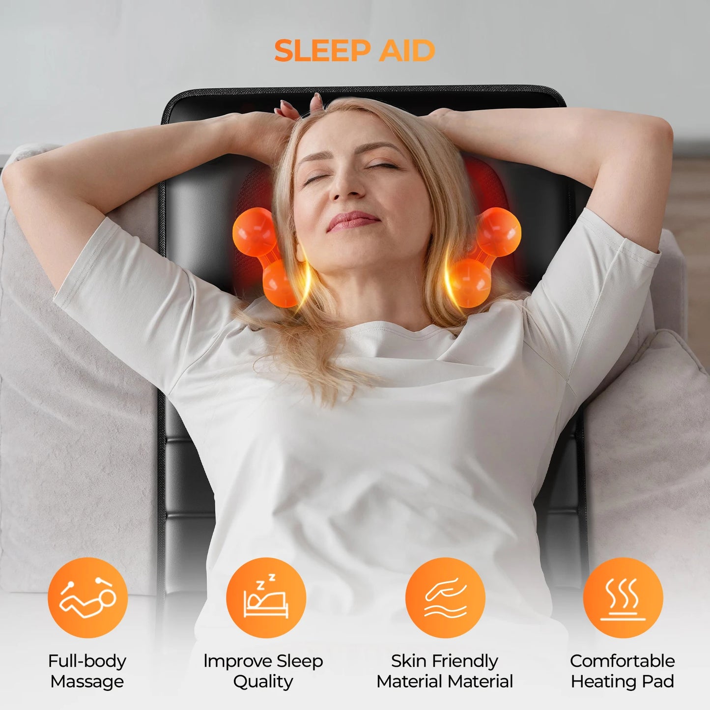 Shiatsu Full Body Massage Mat with Heat, 10 Vibrating Motors, 9 Intensity Levels, Relax at Home Office