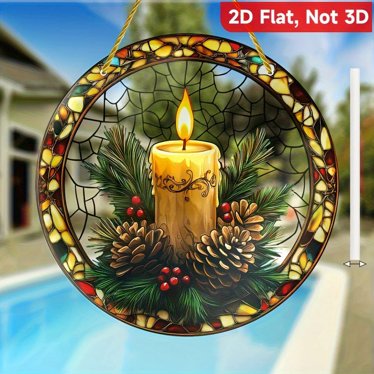 Rustic Candle Sun Catcher with pinecones & holly