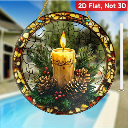 Rustic Candle Sun Catcher with pinecones & holly