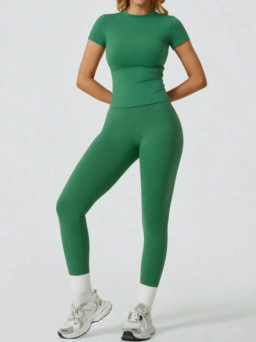 Women's Casual Short Sleeve Top And Long Pants Yoga/Fitness Set Summer