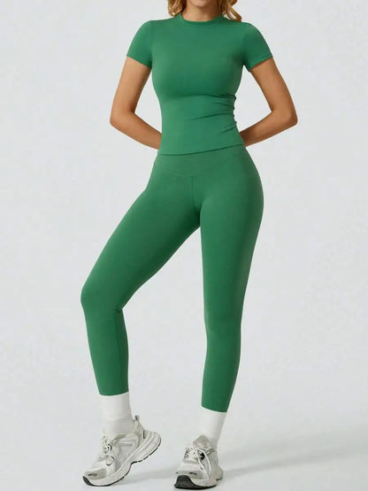 Women's Casual Short Sleeve Top And Long Pants Yoga/Fitness Set Summer