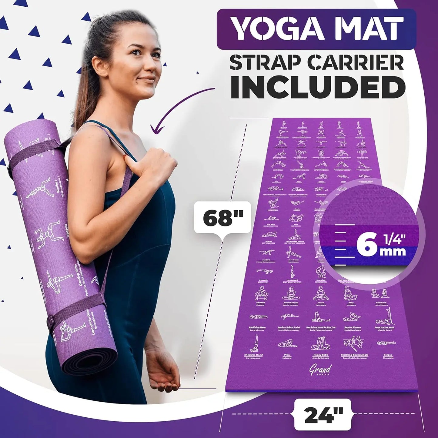 Instructional Yoga Mat with Illustrated Poses & Stretching Exercises