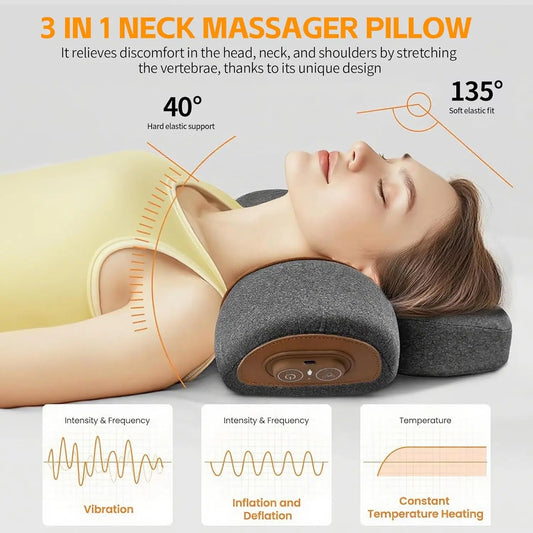 Heat, Vibration & Airbag Traction Neck Massager Pillow