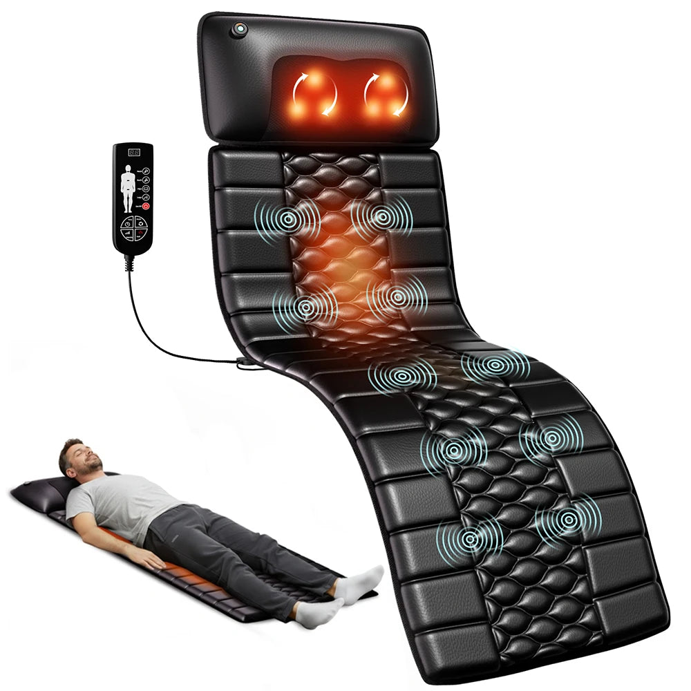 Shiatsu Full Body Massage Mat with Heat, 10 Vibrating Motors, 9 Intensity Levels, Relax at Home Office