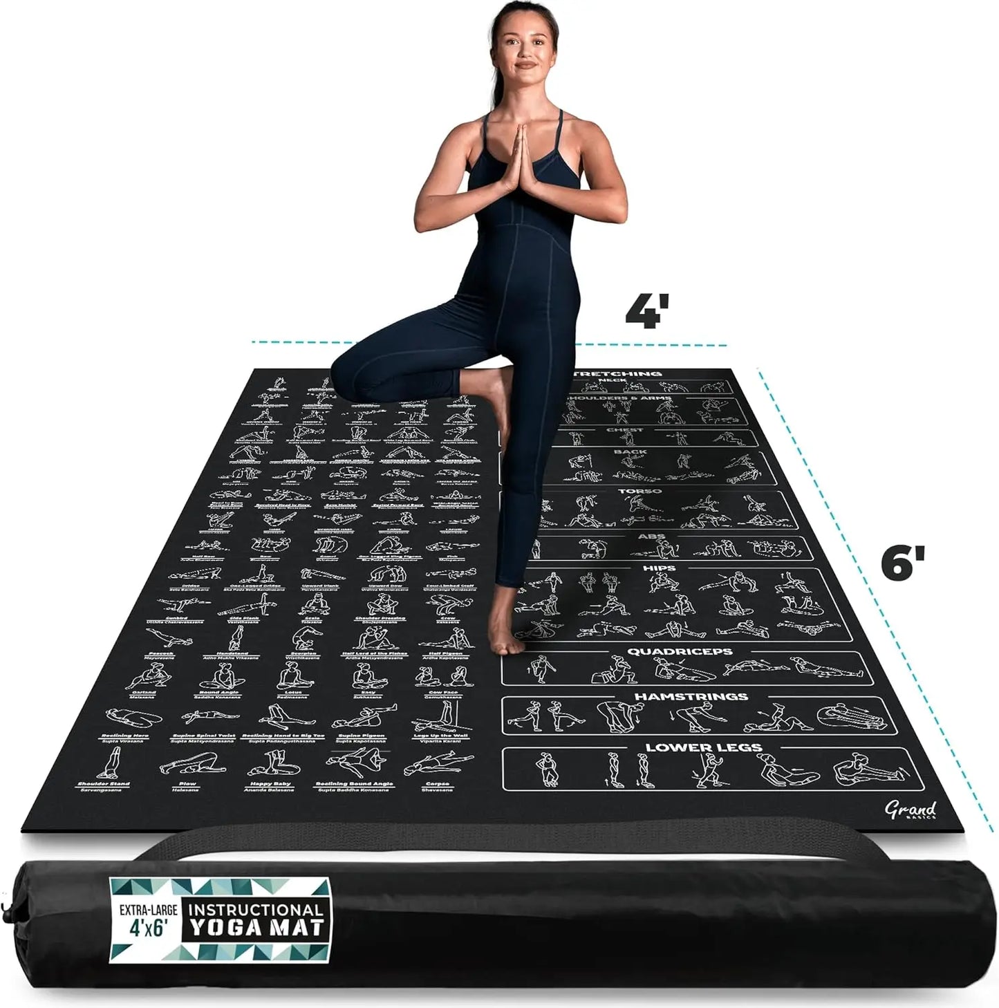 Extra-Large Yoga Mat with 150 Poses Printed