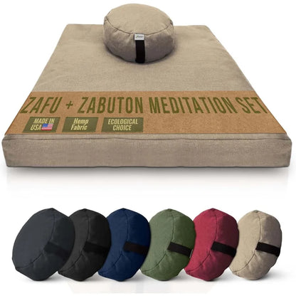 Meditation Cushion Mat Set -- Organic Buckwheat Pillow + Cotton Filled Pad