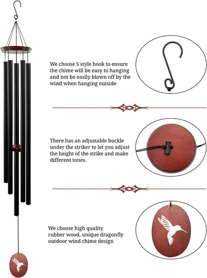60-Inch 5 Tuned Outdoor Wind Chimes with Deep-Tone Aluminum Tubes for Patio and Garden