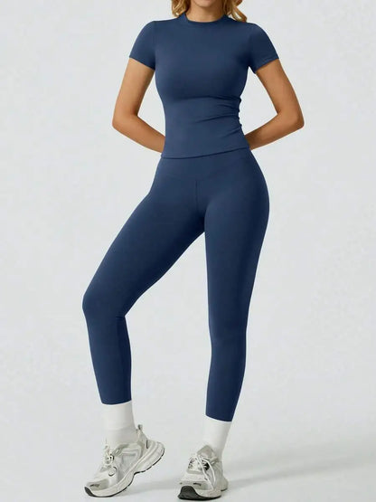 Women's Casual Short Sleeve Top And Long Pants Yoga/Fitness Set Summer